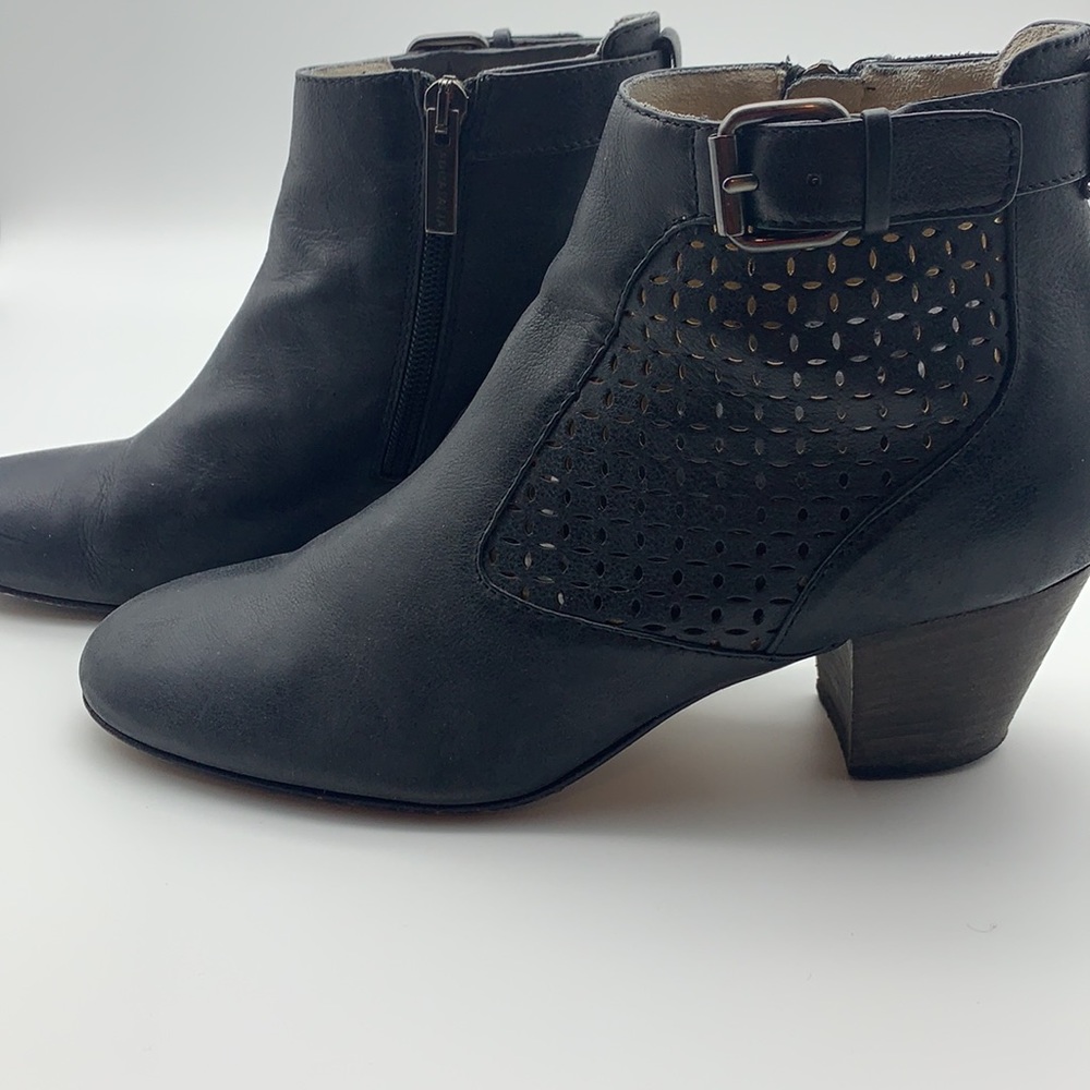Aquatalia Black Genuine Italian Leather Ankle Boots with Perforated Design